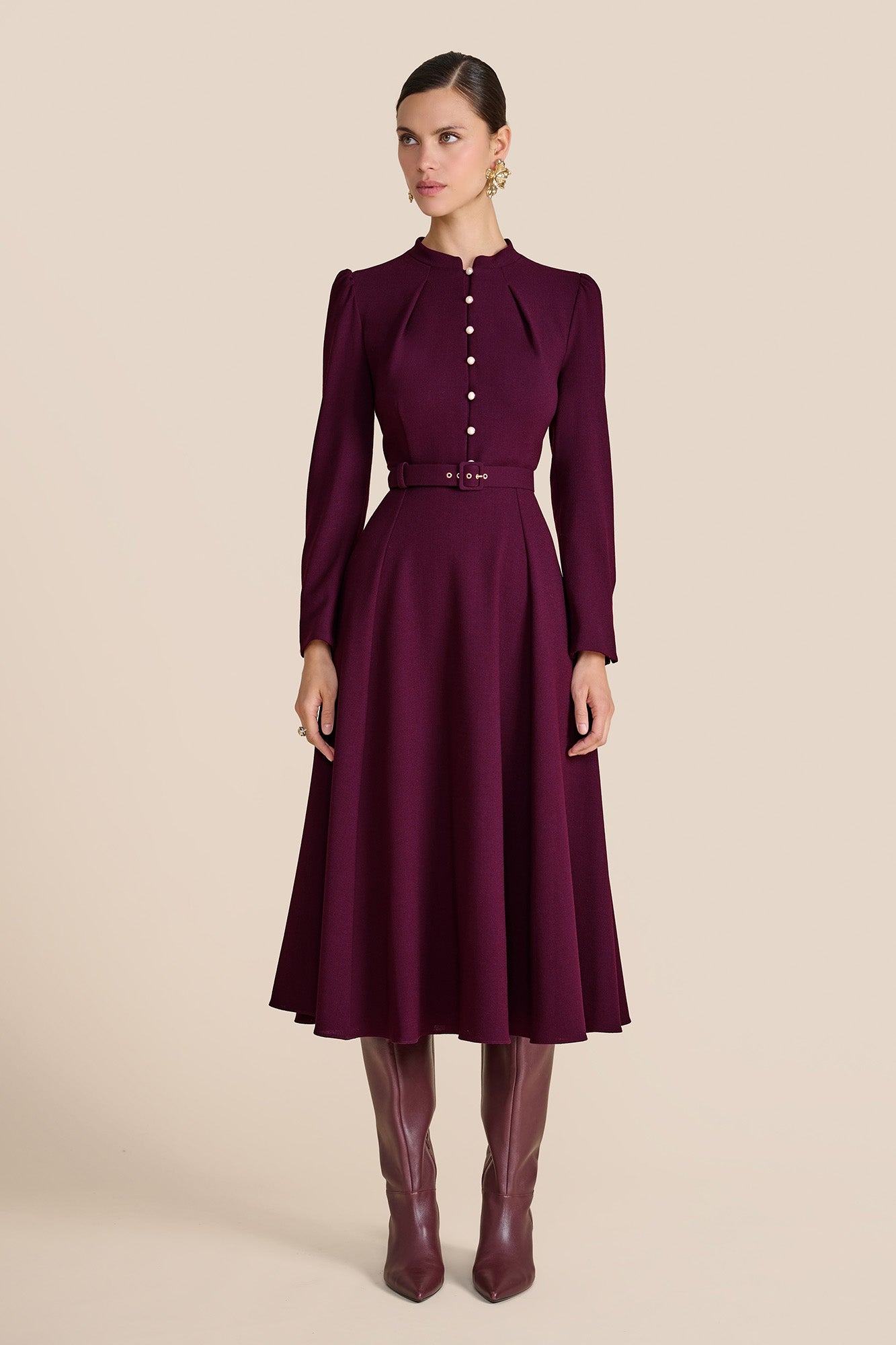 Ahana Plum Long Sleeve Dress