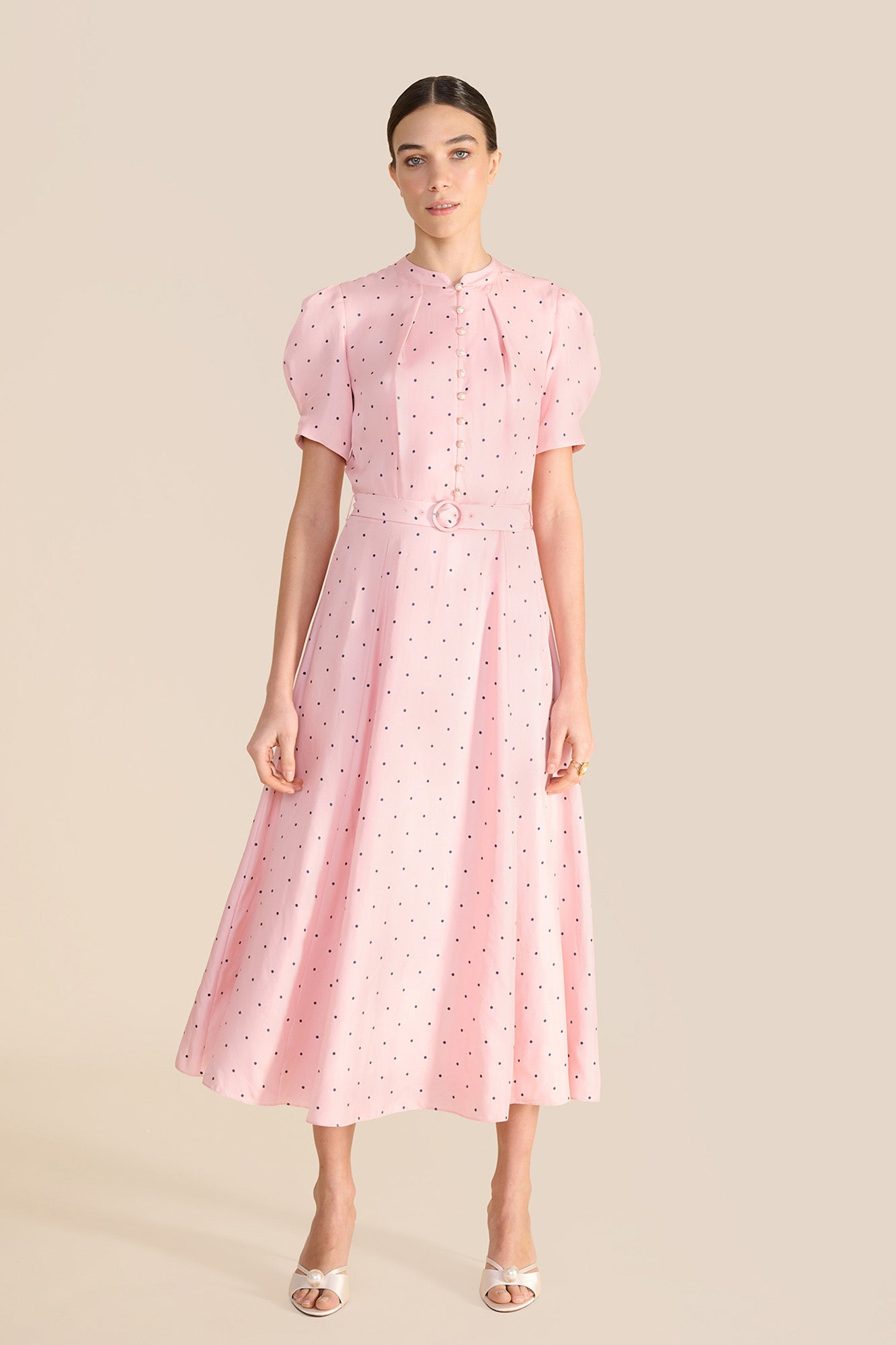 Ahana Pink & Navy Polka Dot Dress