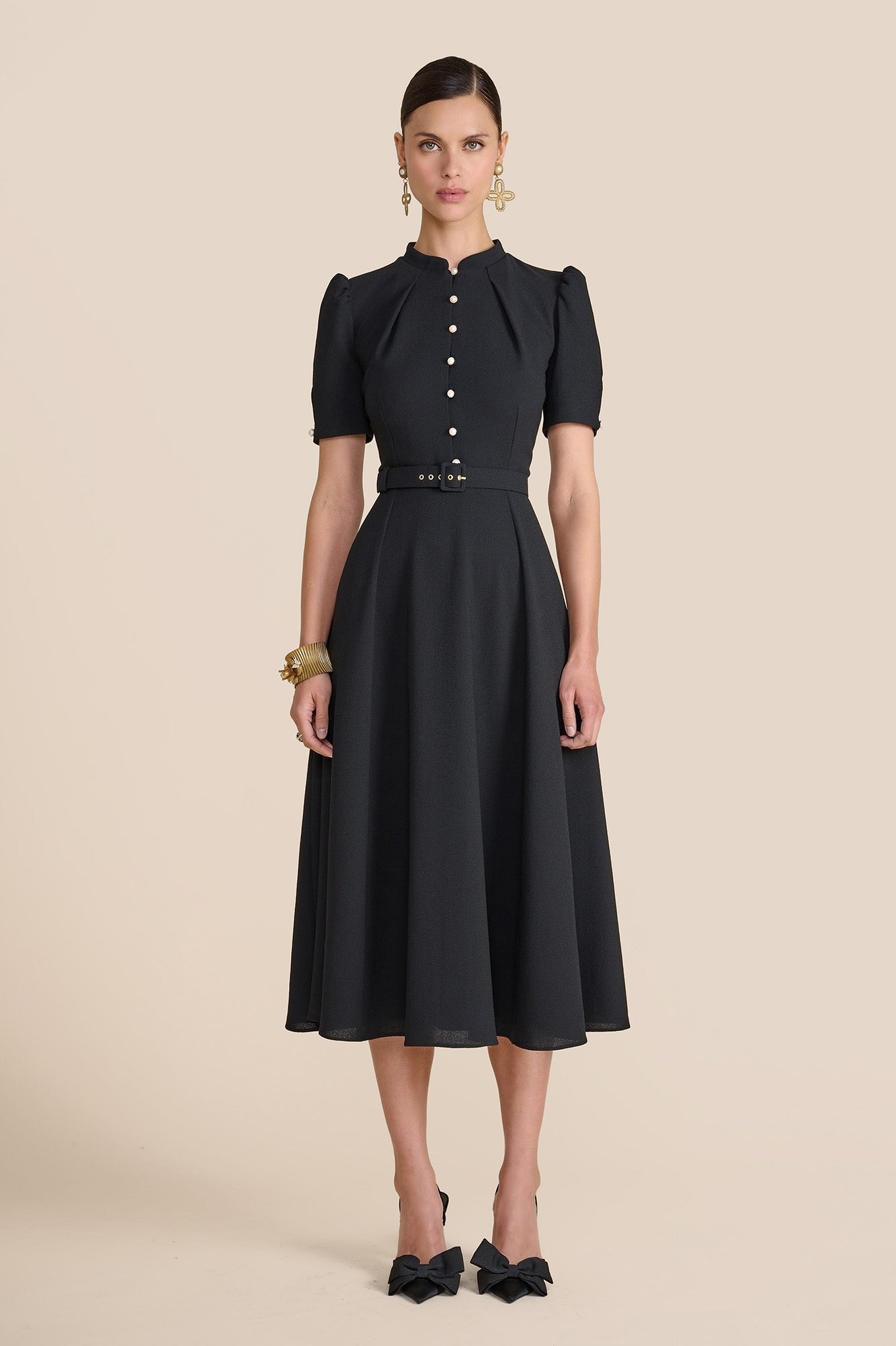 Ahana Black Short Sleeve Dress