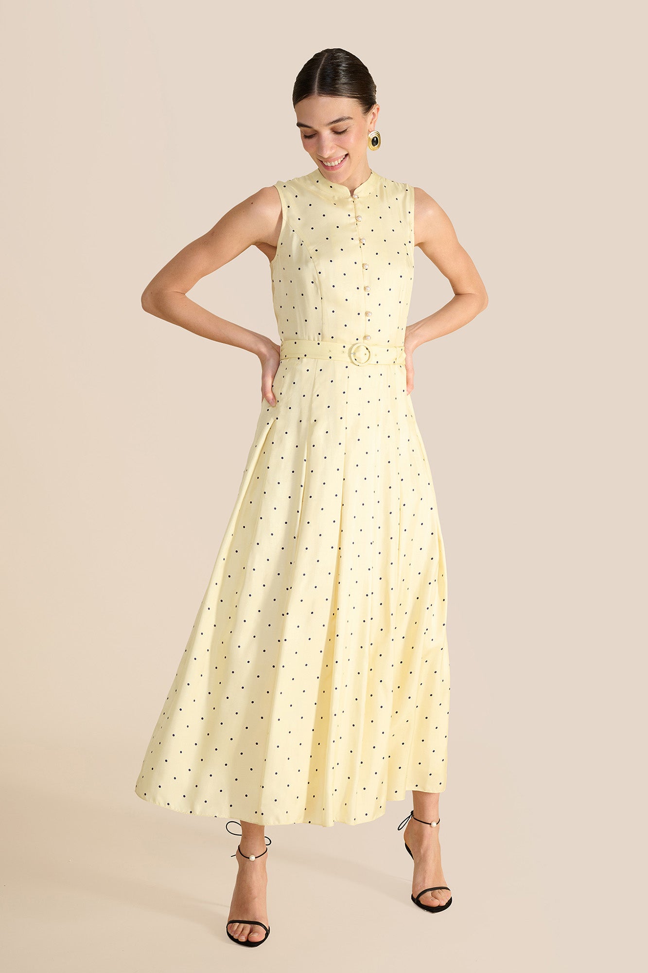 Annabel Yellow & Navy Polka Dot Dress