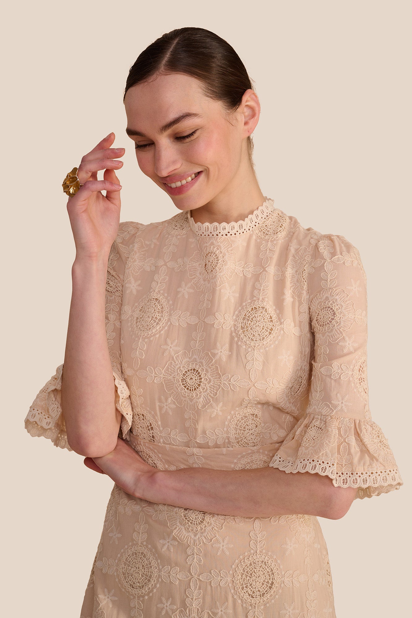Aster Mocha Embroidered Dress
