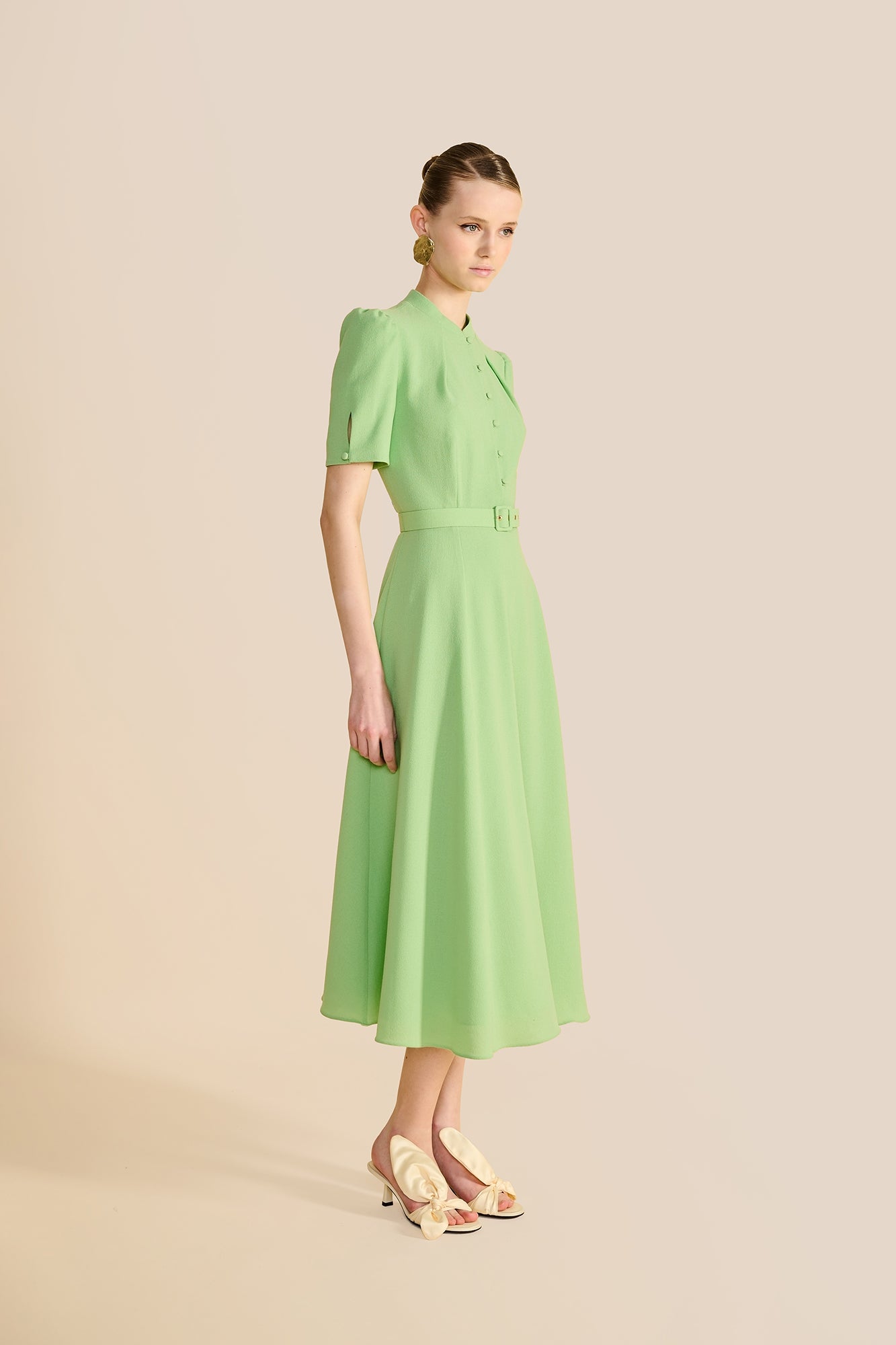 Ahana Apple Green Short Sleeve Dress