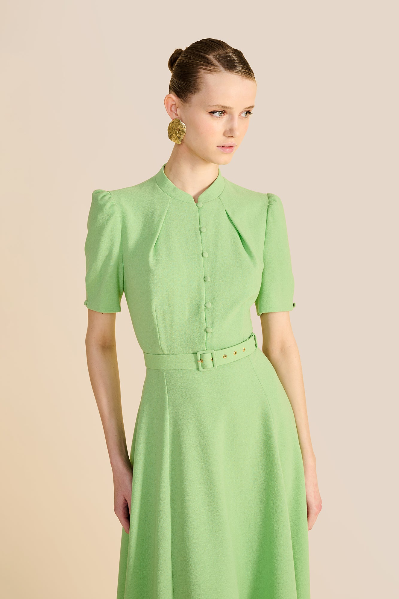 Ahana Apple Green Short Sleeve Dress