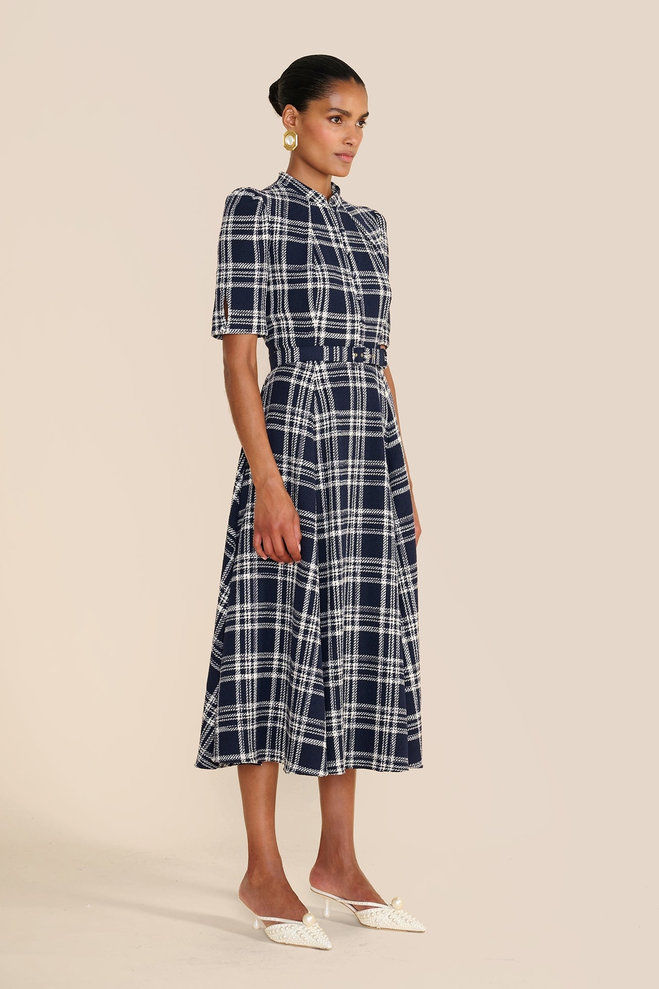 Ahana Navy & White Check Dress