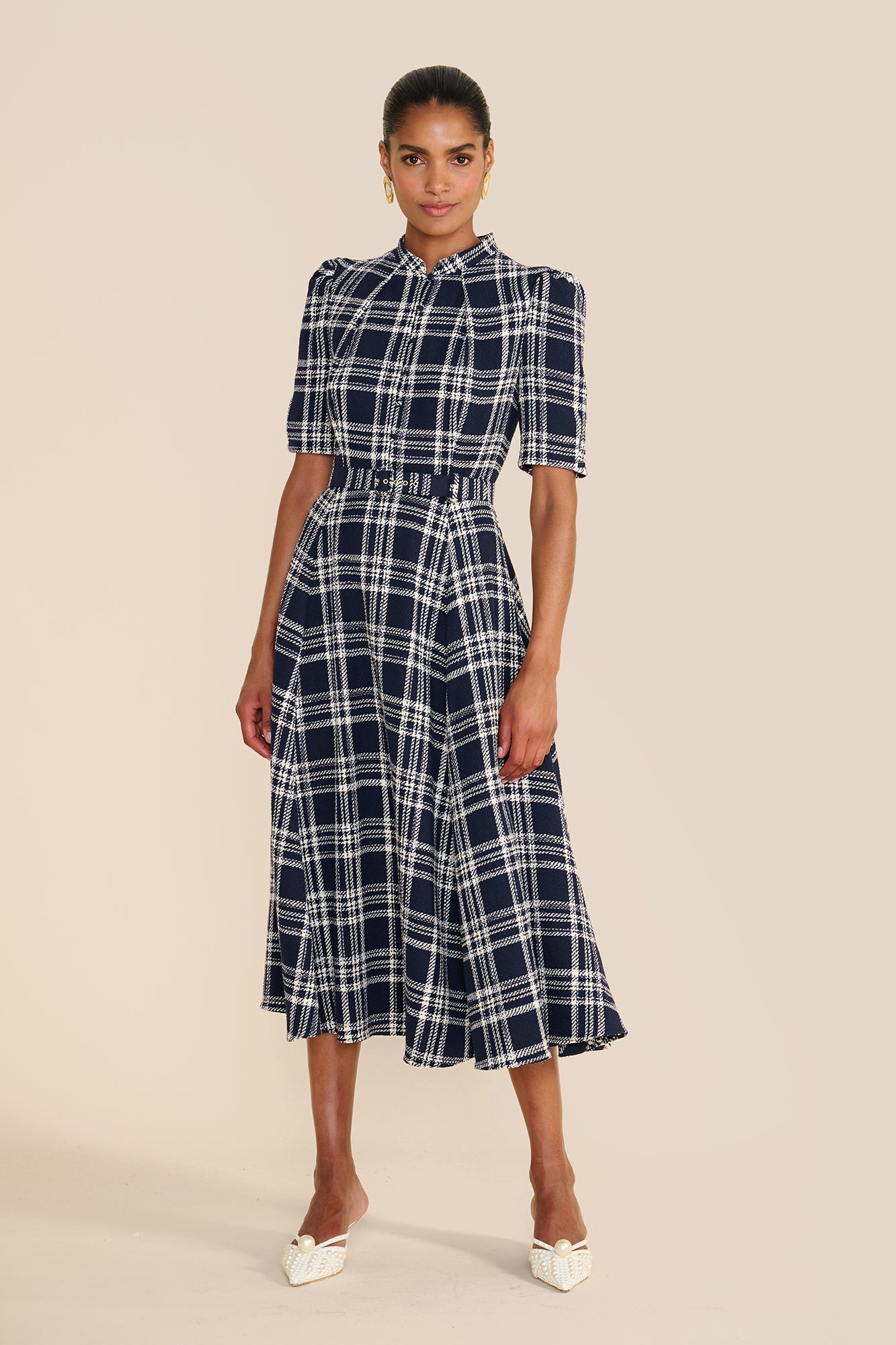 Ahana Navy & White Check Dress