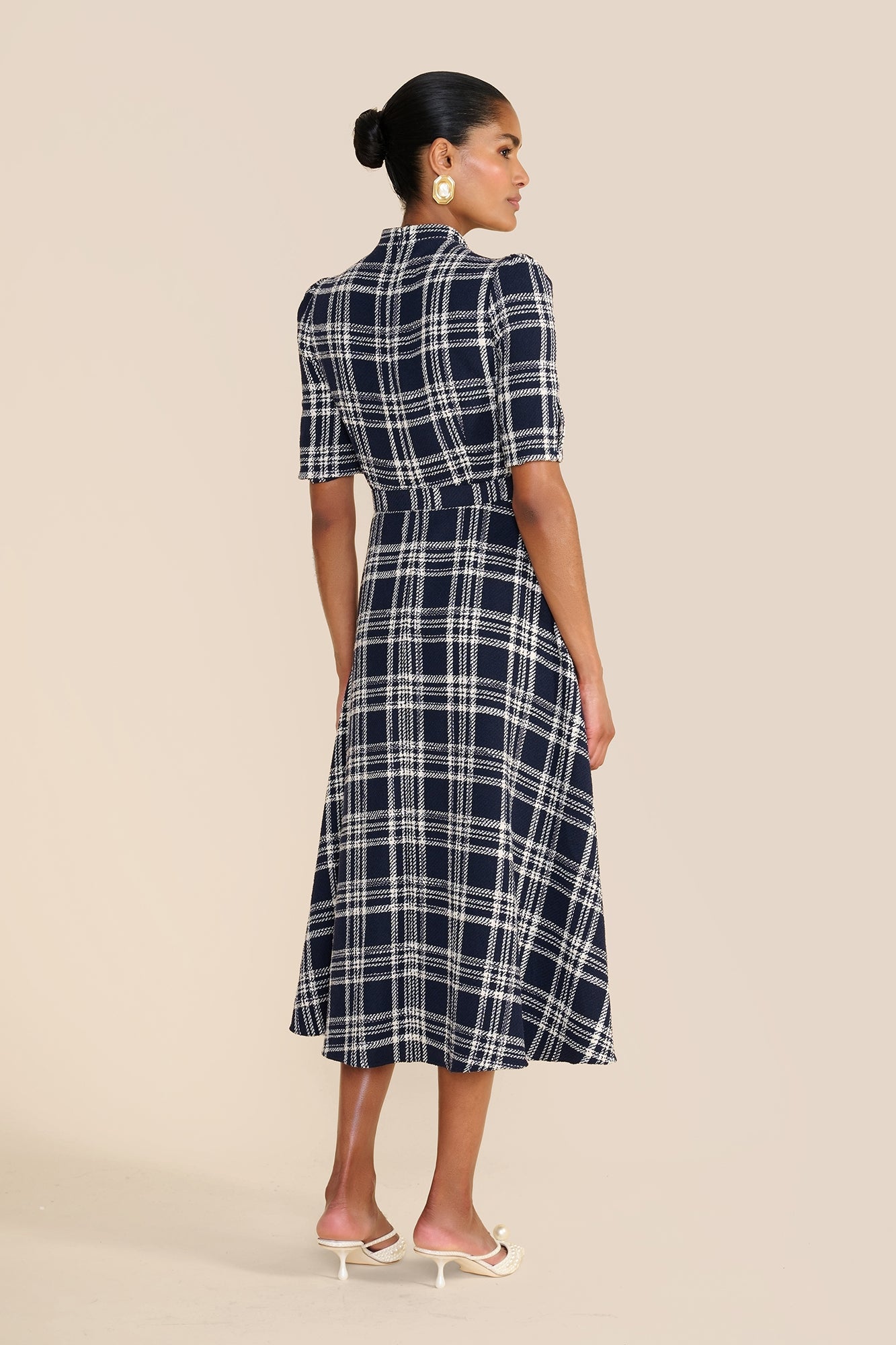 Ahana Navy & White Check Dress