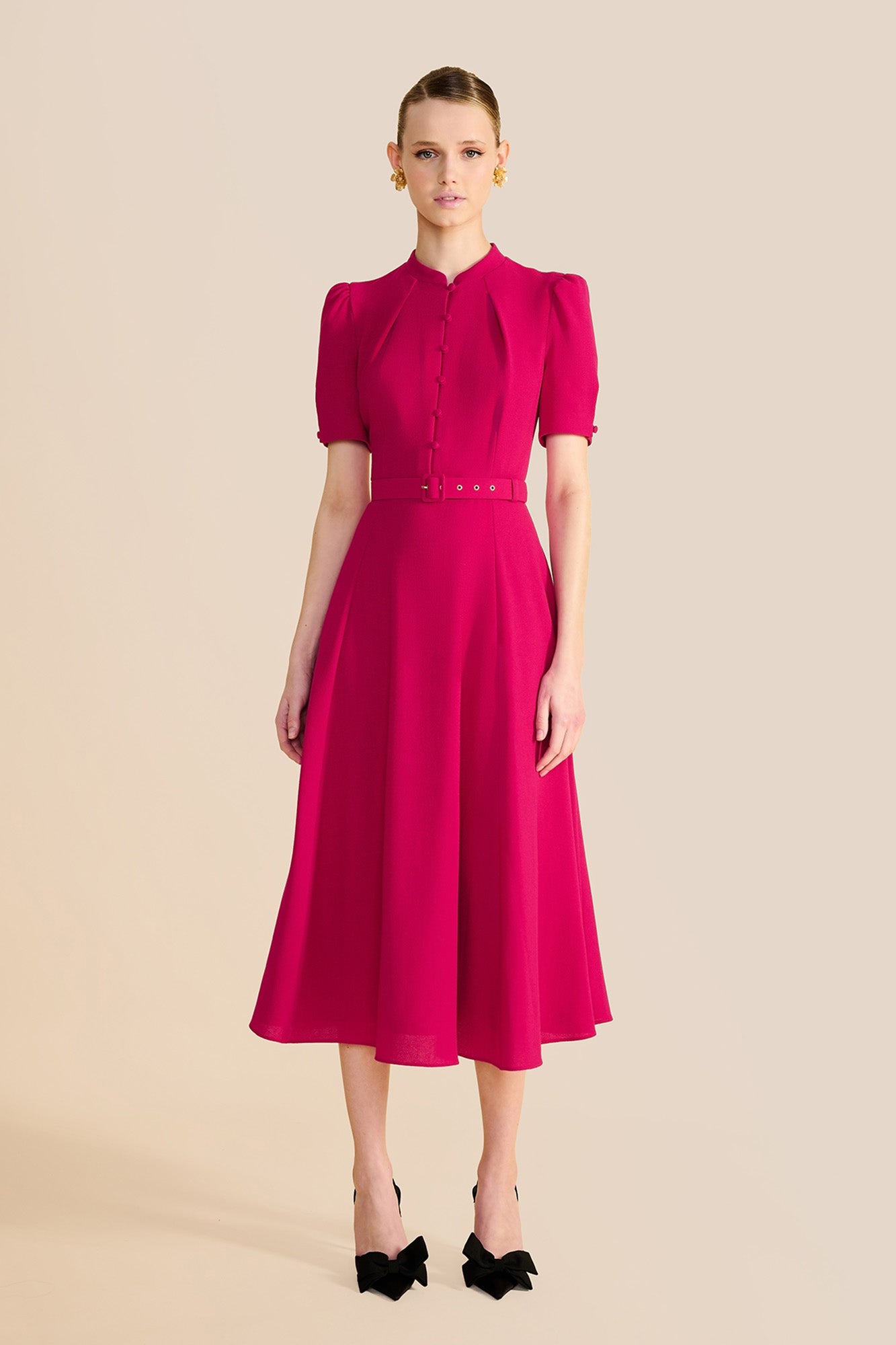 Ahana Fuchsia Short Sleeve Dress