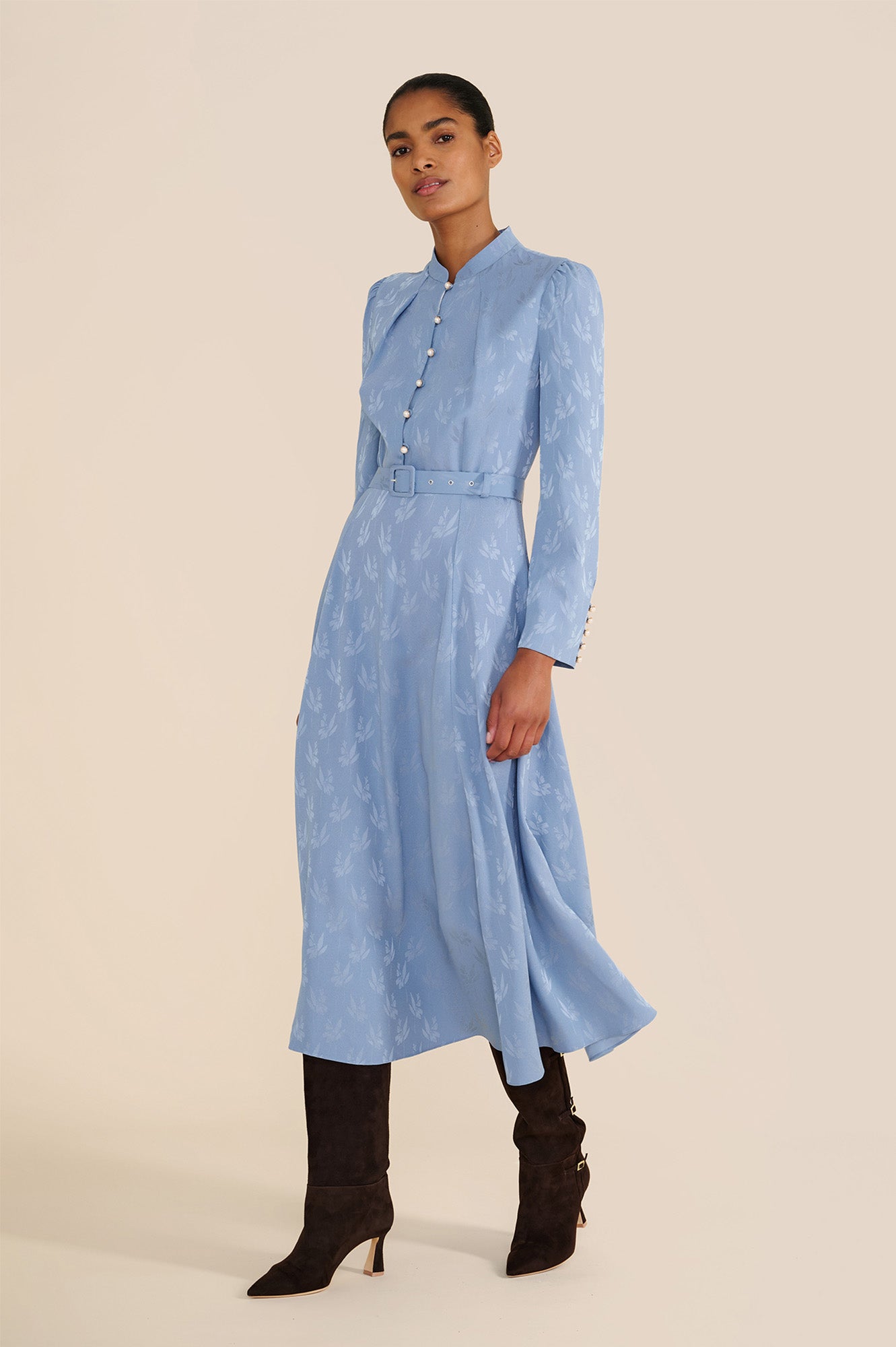 Ahana Floral Jacquard Long Sleeve Dress