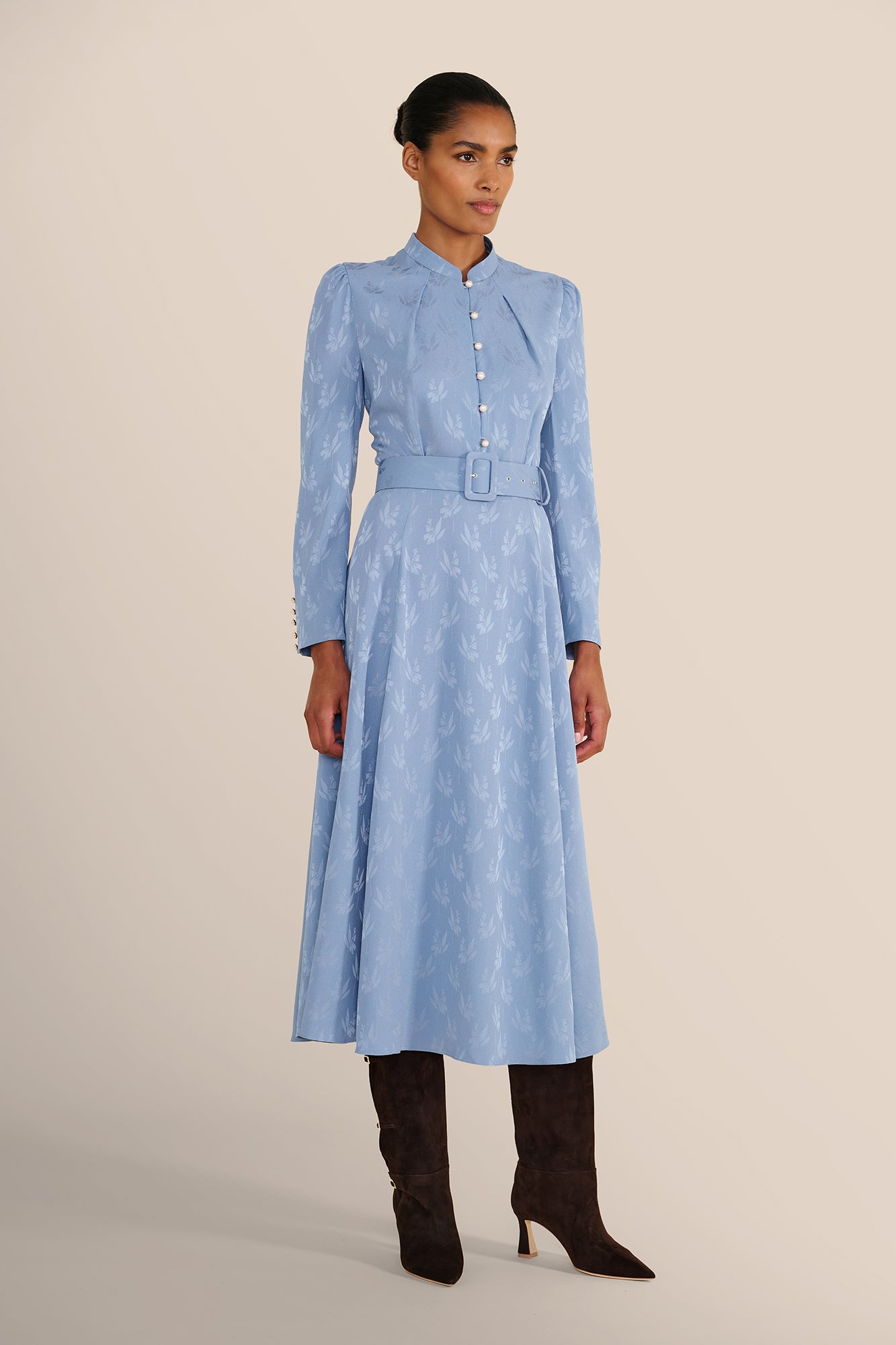 Ahana Floral Jacquard Long Sleeve Dress