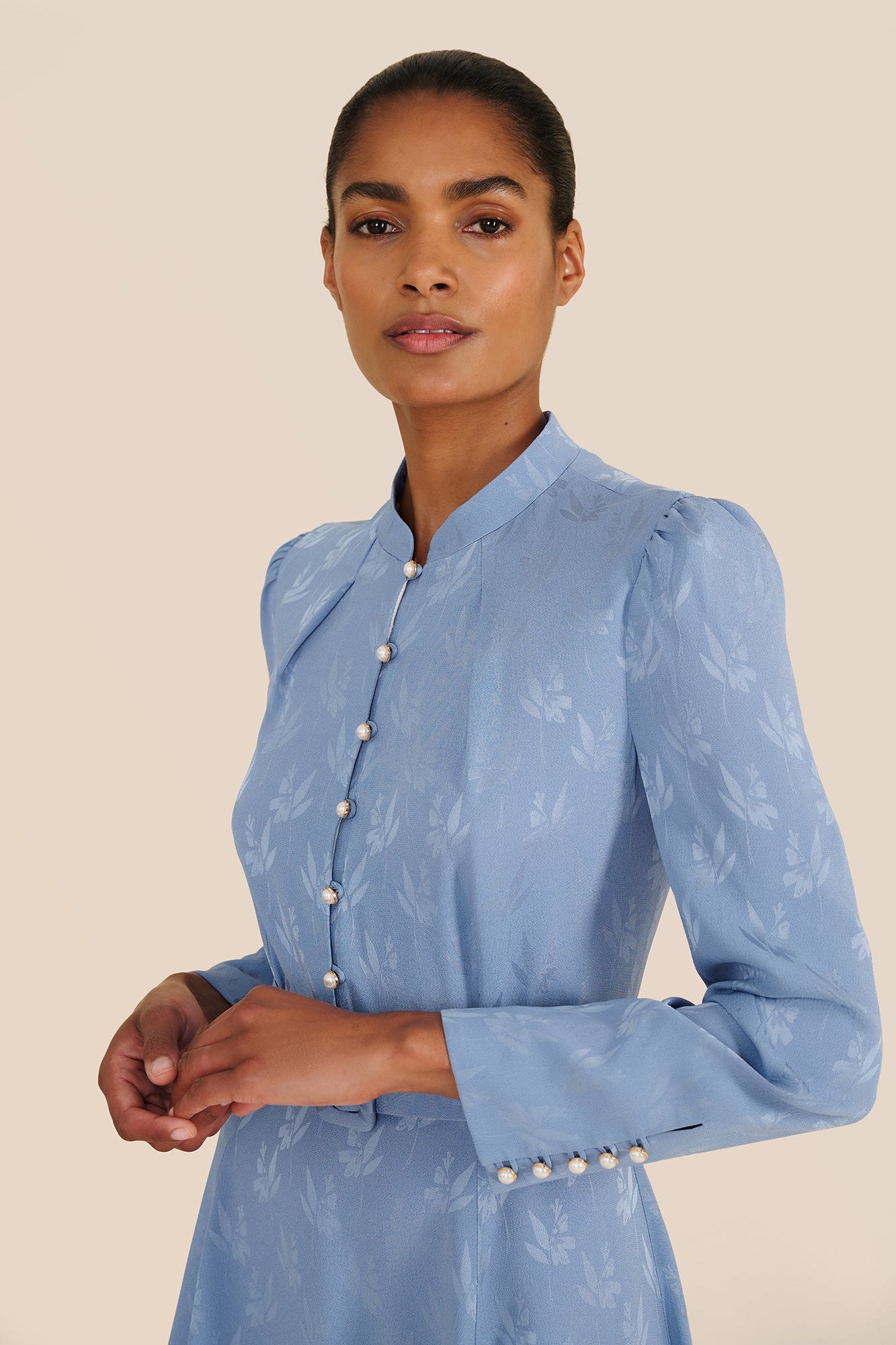 Ahana Floral Jacquard Long Sleeve Dress