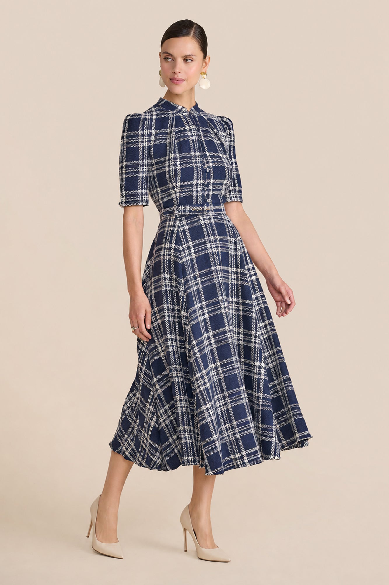 Ahana Navy & White Check Dress