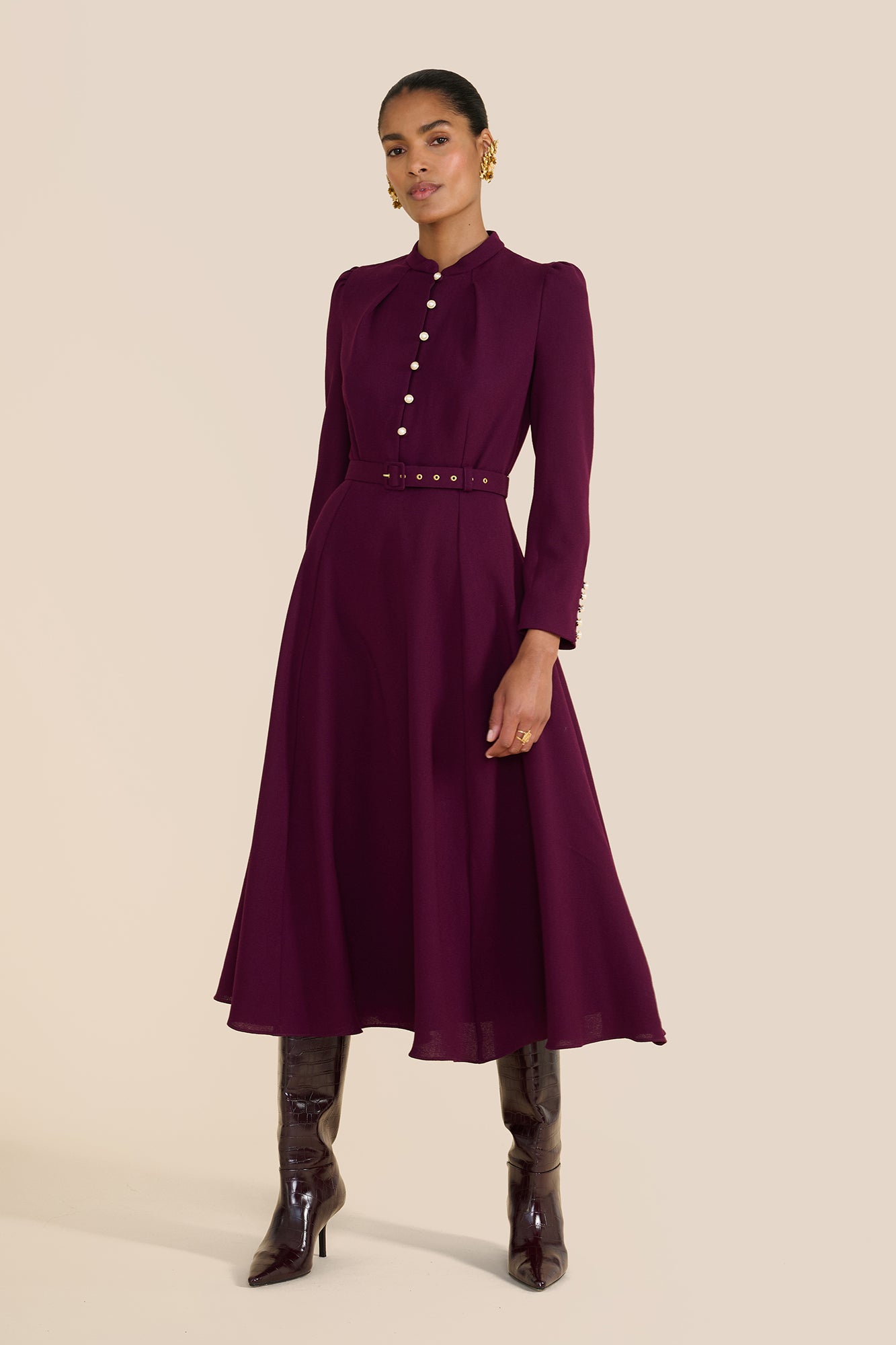Ahana Plum Long Sleeve Dress