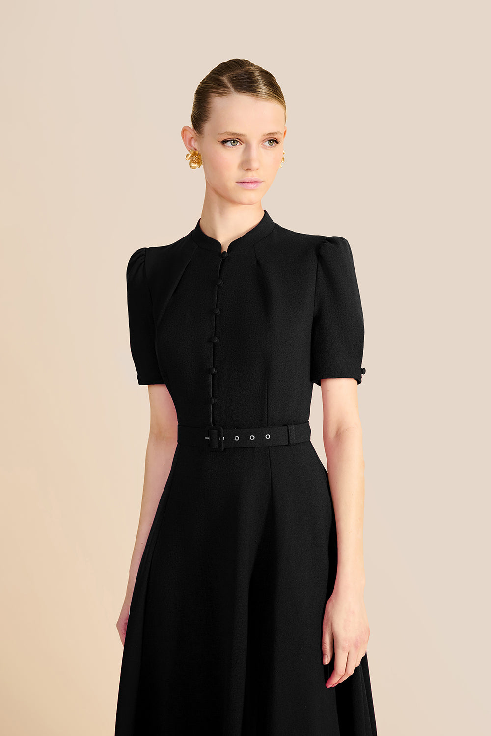 Ahana Black Short Sleeve Dress