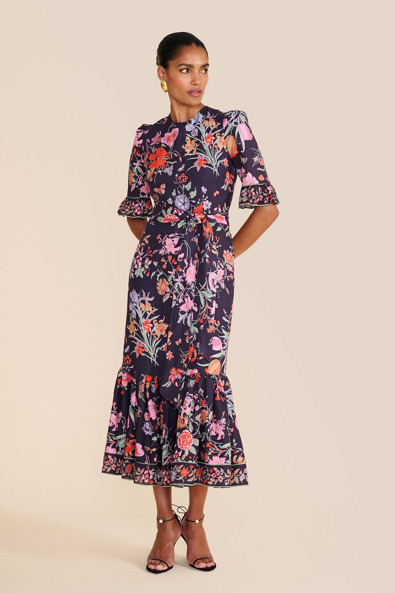 Aster Navy Floral Bouquet Dress