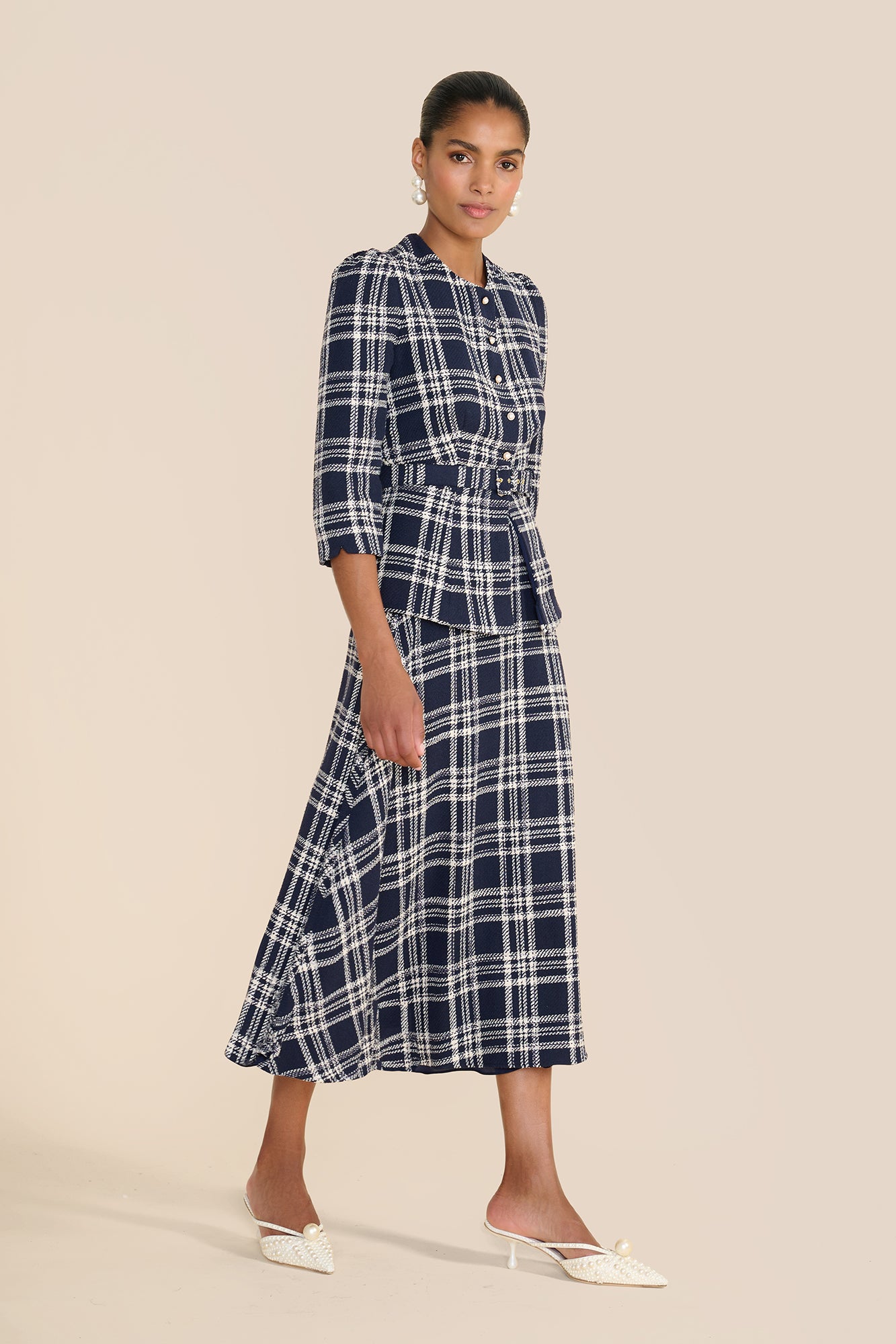 Arabella Navy & White Check Skirt