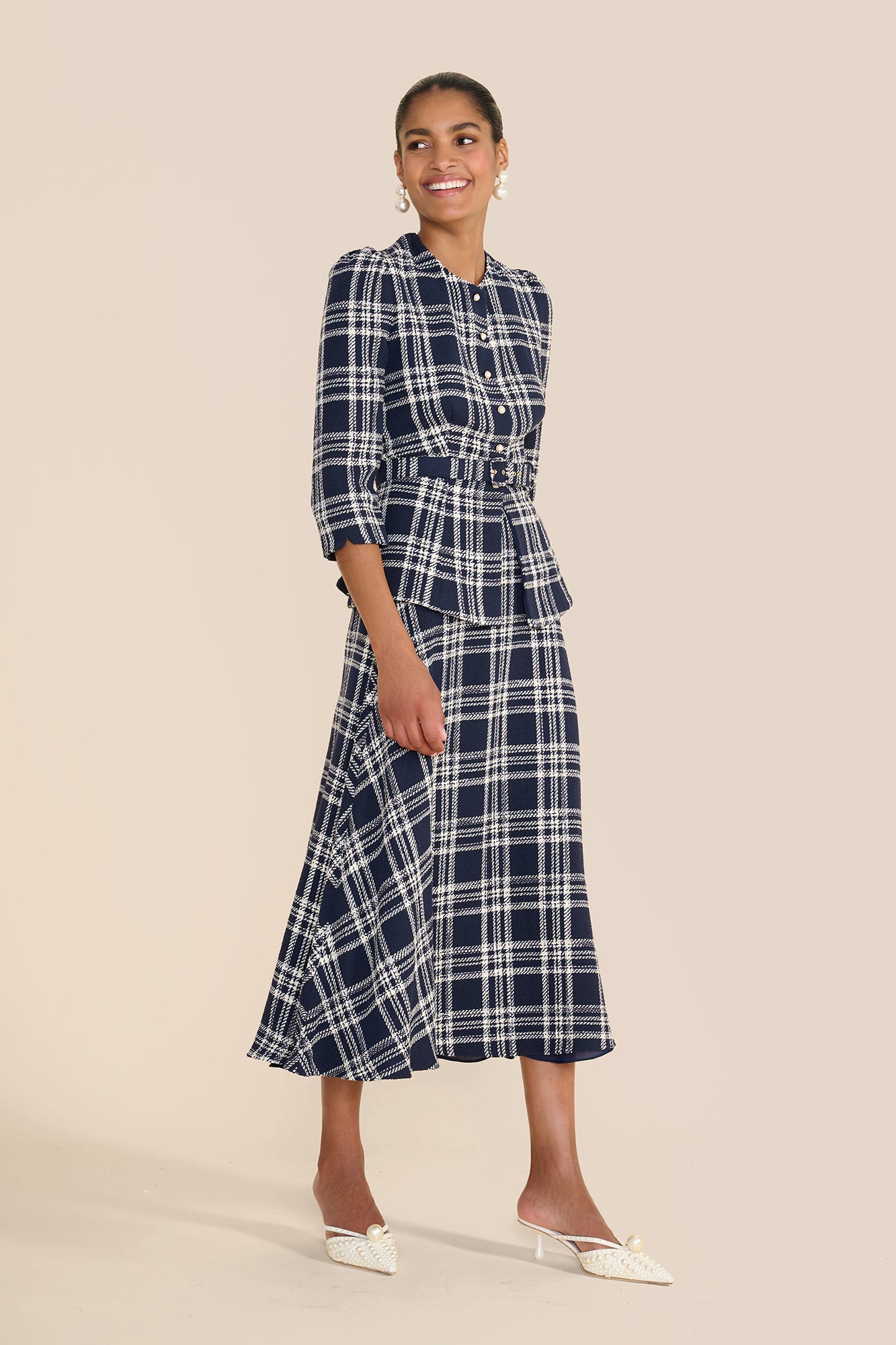 Arabella Navy & White Check Skirt