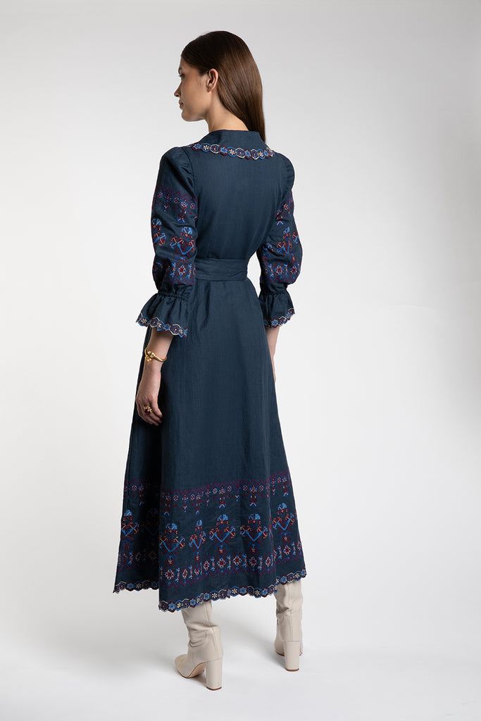 Dhalia Embroidered Navy Dress