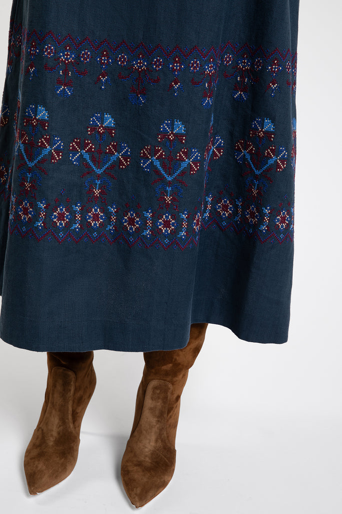 Kalina Embroidered Navy Skirt