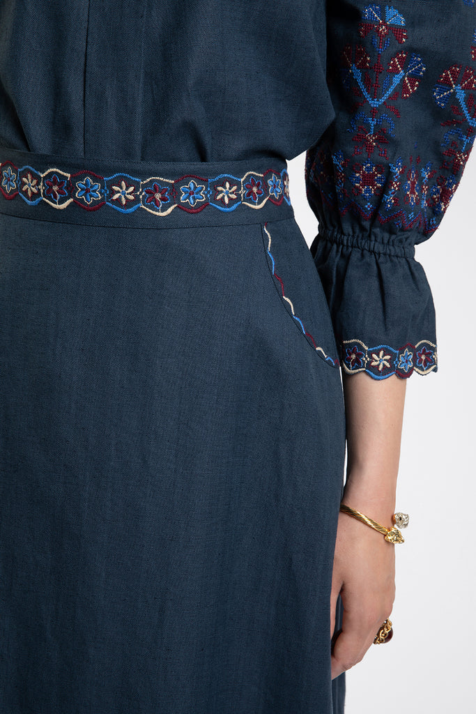 Kalina Embroidered Navy Skirt