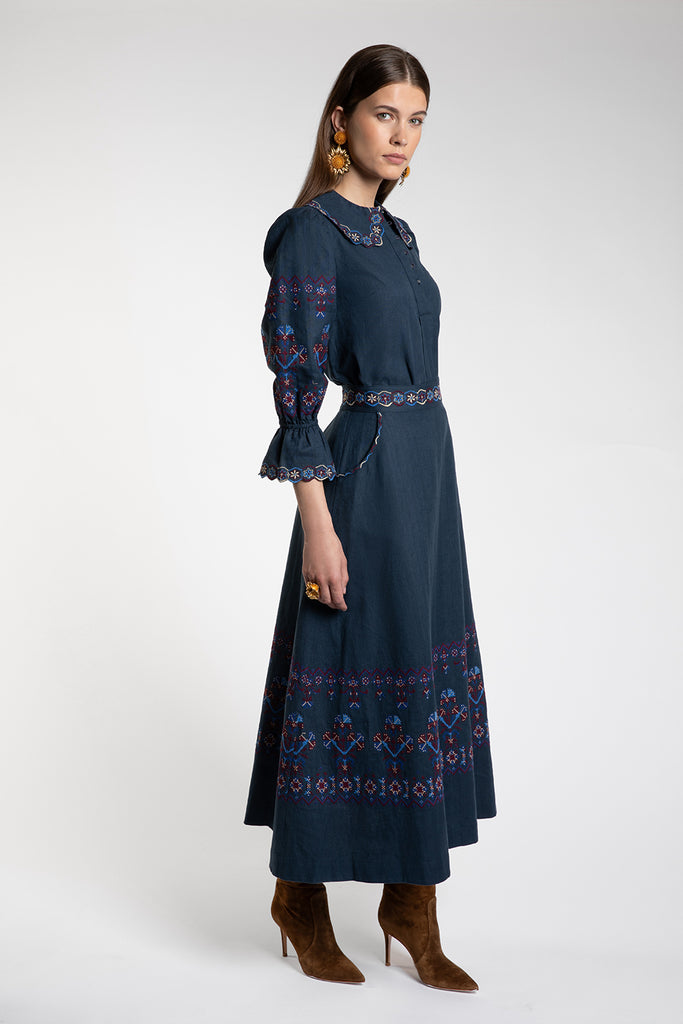 Kalina Embroidered Navy Skirt