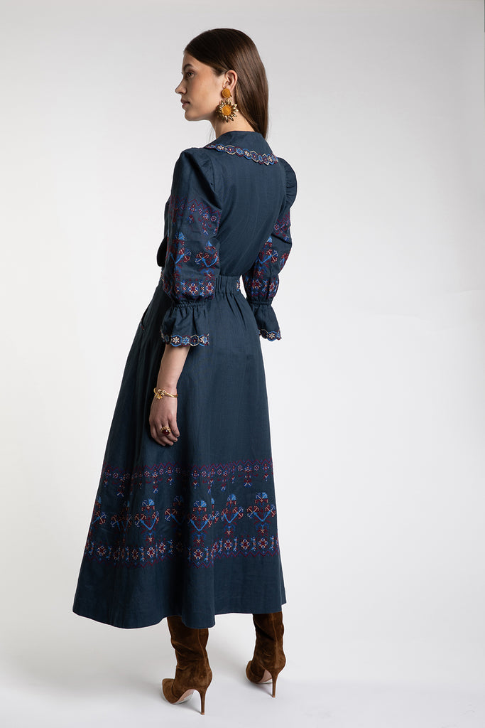 Kalina Embroidered Navy Skirt