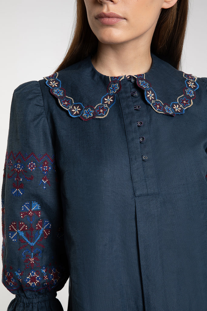 Rue Embroidered Navy Blouse