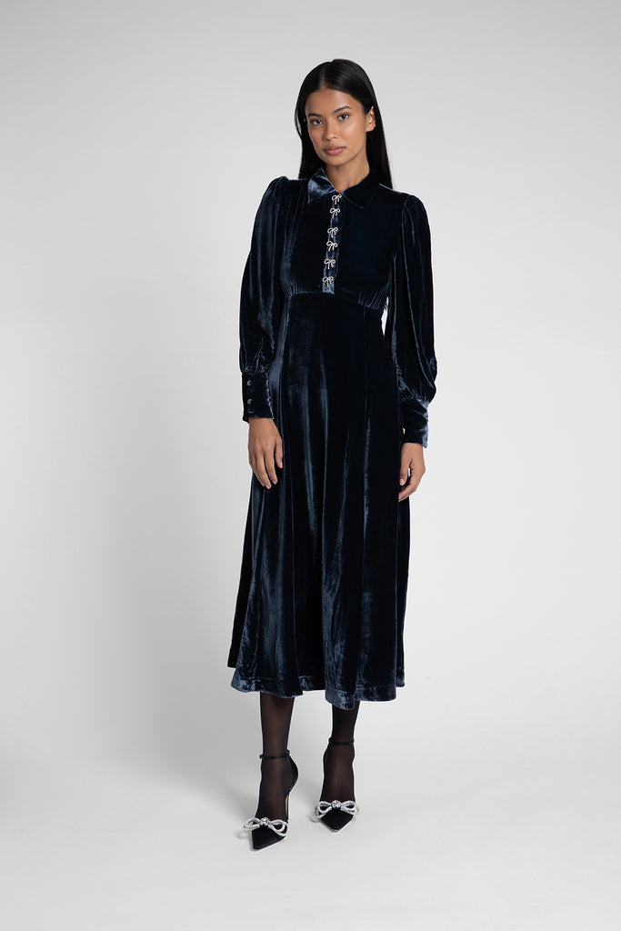 Calla Petrol Velvet Dress