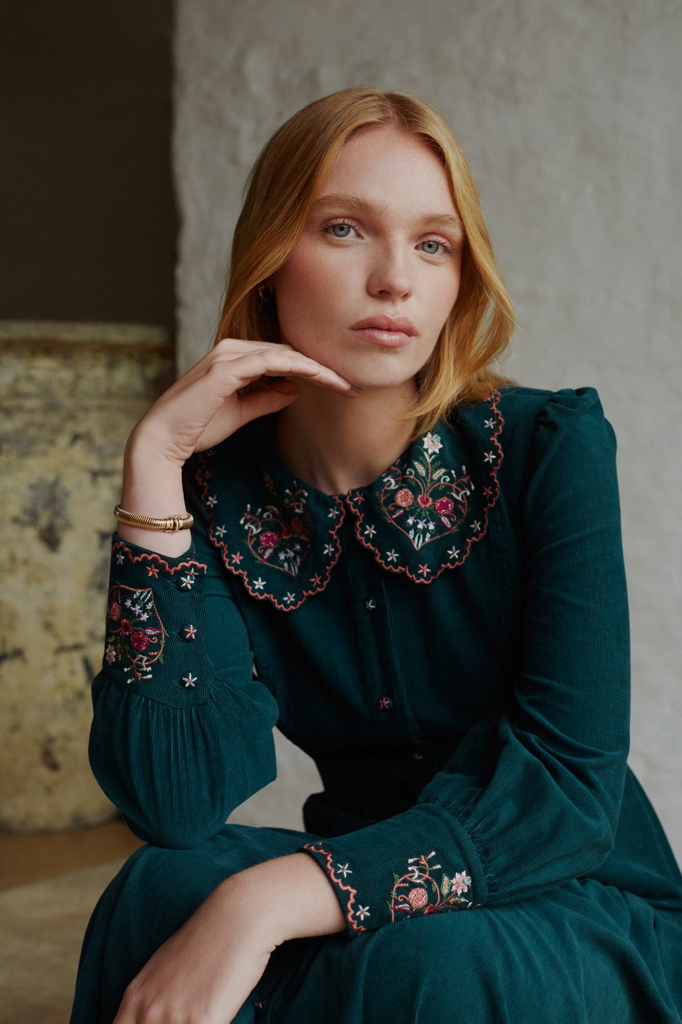 Rosie Evergreen Embroidered Dress