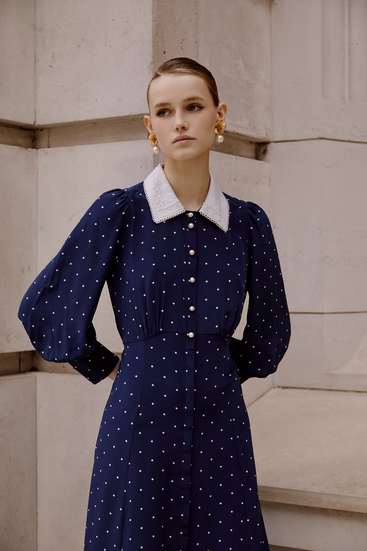 Polka Dot Dress With Collar Contrast Collar Red Polka Dot Dress
