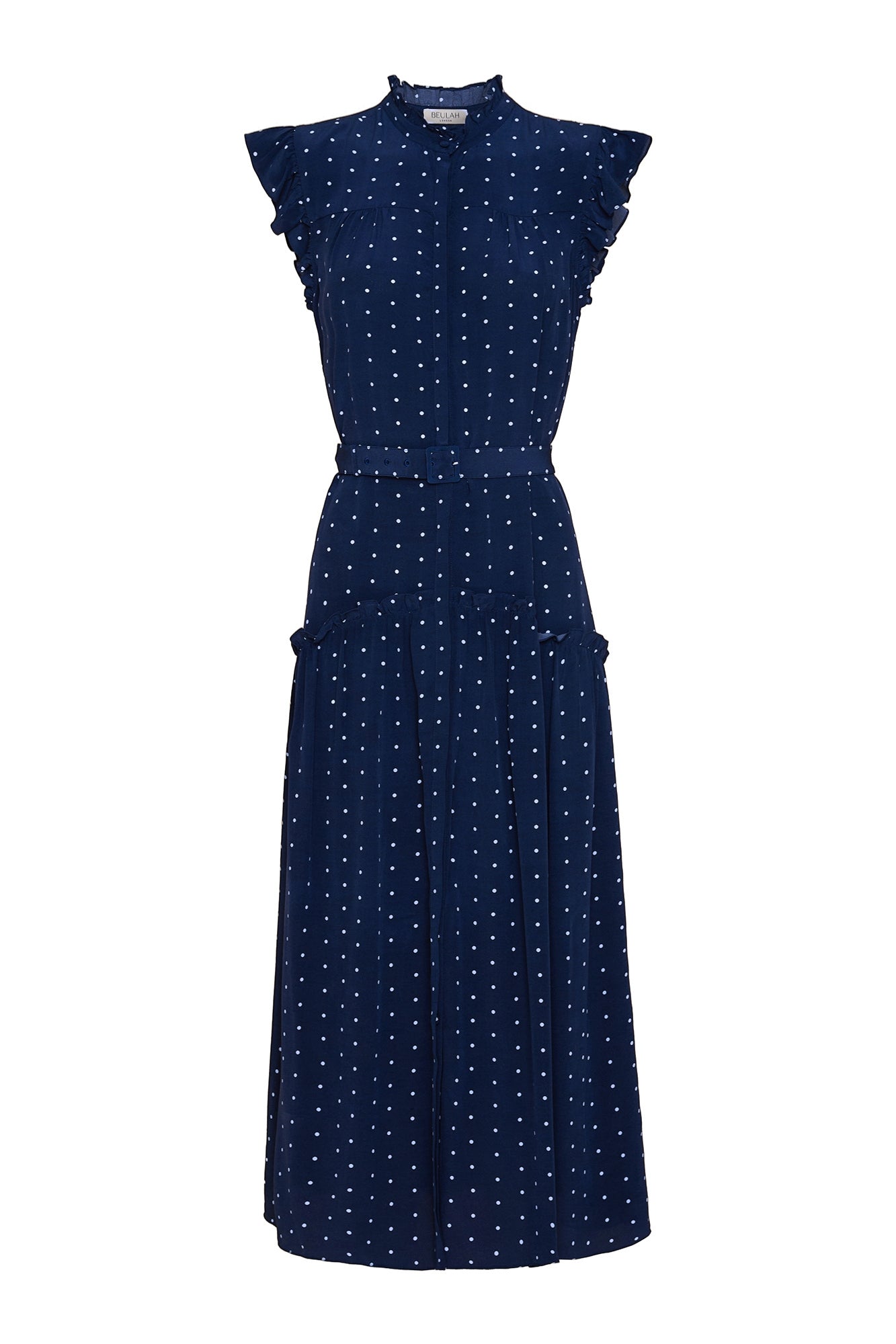 Darsha Navy Polka Dot Sleeveless Dress