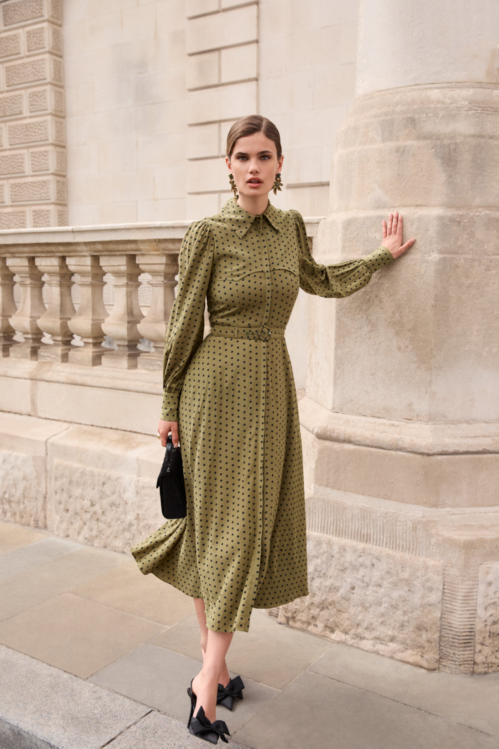 Isadora Olive Polka Dot Dress