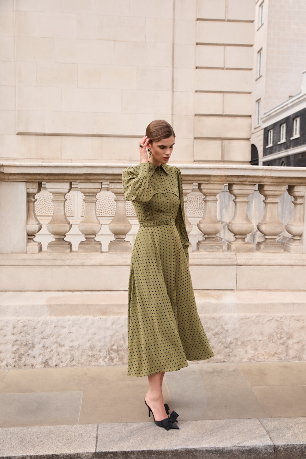 Isadora Olive Polka Dot Dress