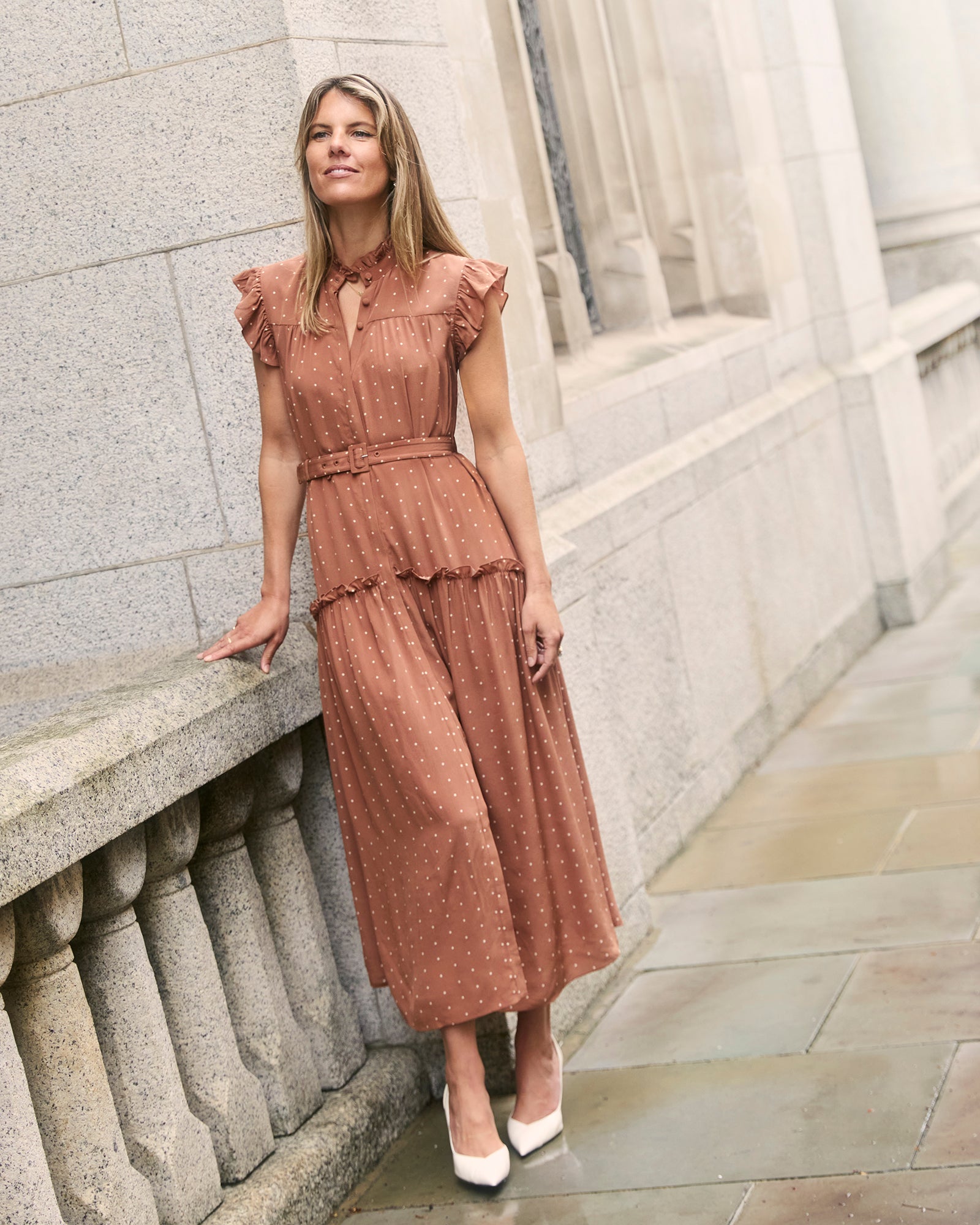 Sleeveless Darsha Toffee Polka Dress