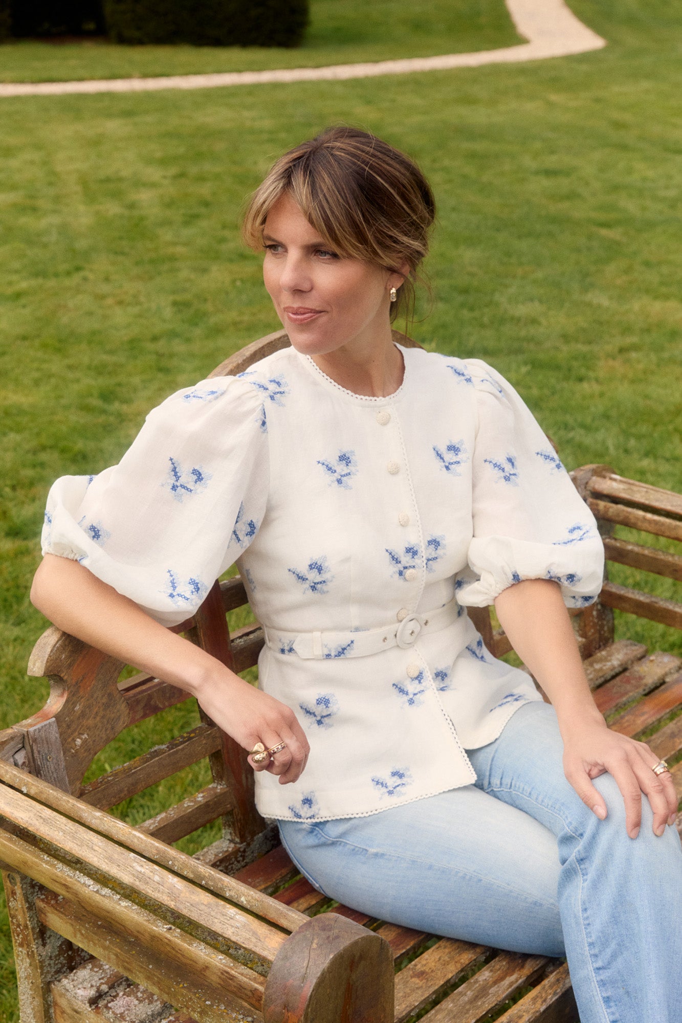 Gabriella White Hatch Rose Blouse