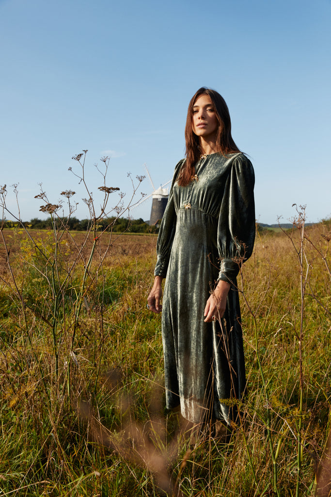 Posey Moss Green Velvet Dress