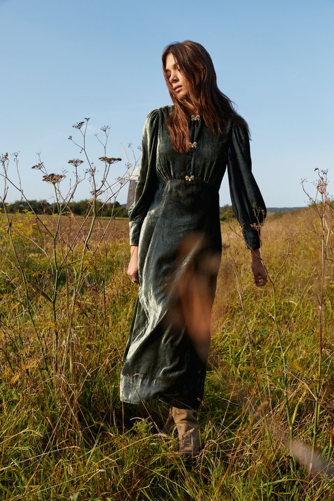 Posey Moss Green Velvet Dress