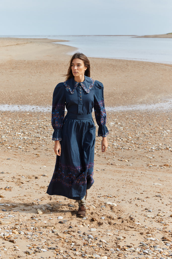 Rue Embroidered Navy Blouse