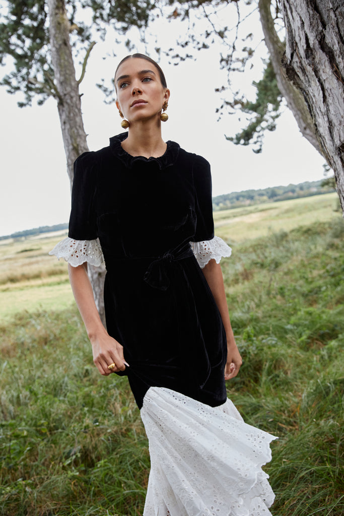 Aster Black Silk Velvet Dress