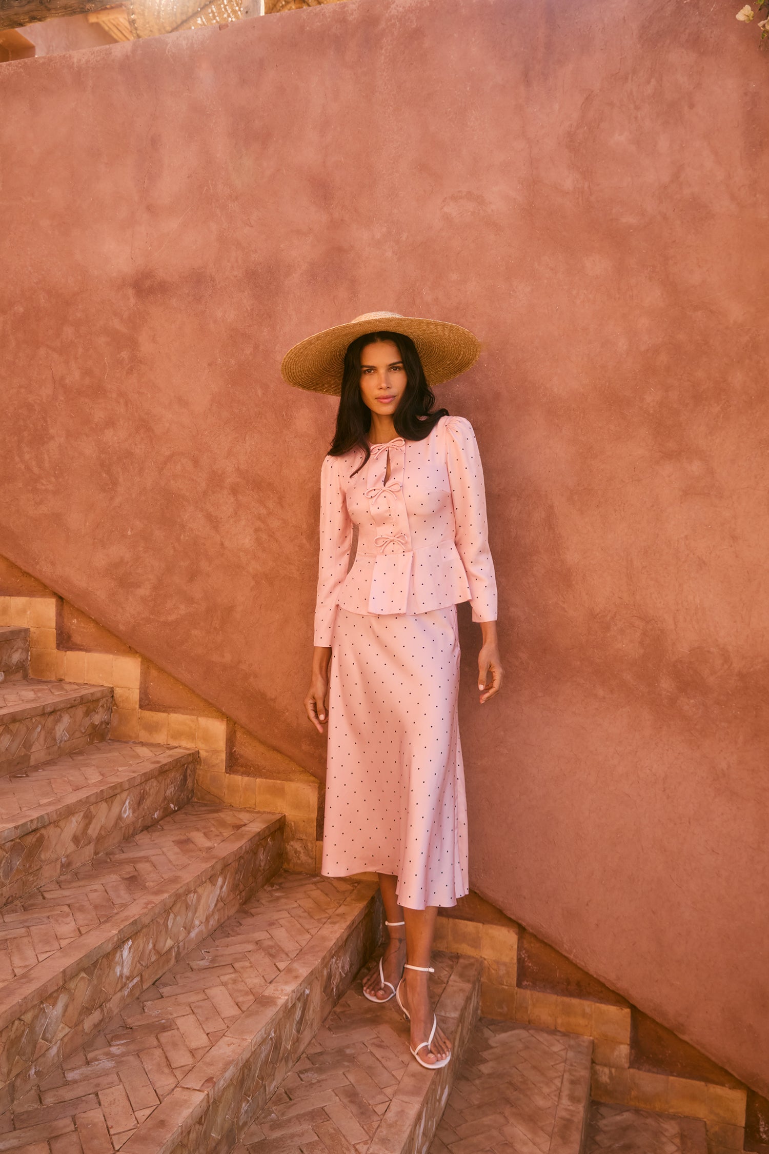 Arabella Pink & Navy Polka Dot Skirt