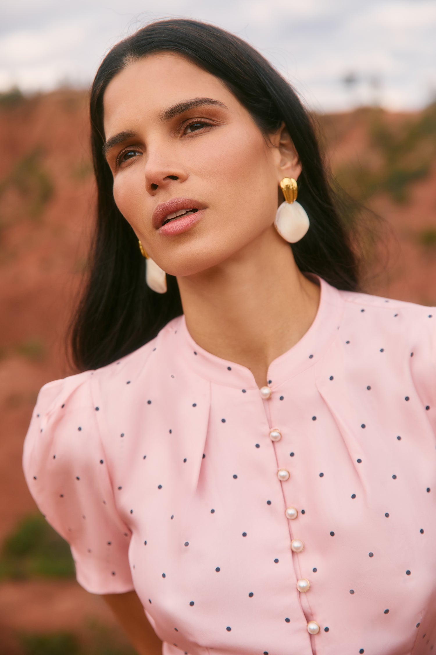 Ahana Pink & Navy Polka Dot Dress