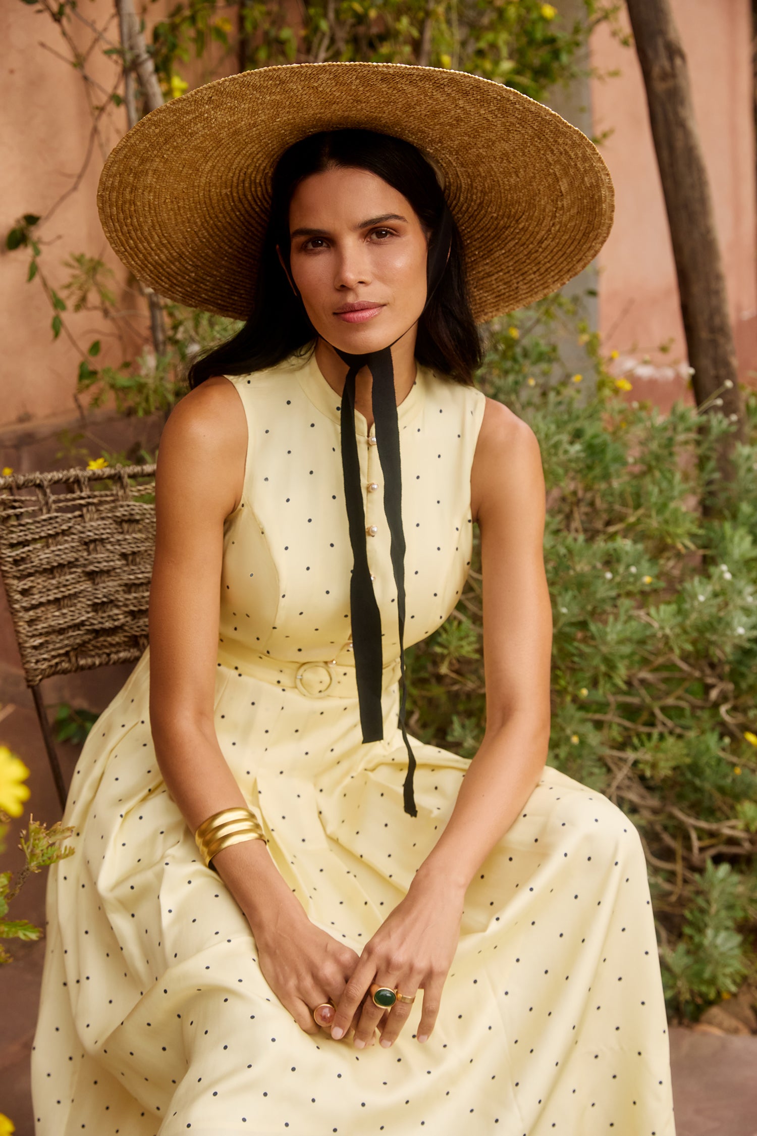 Annabel Yellow & Navy Polka Dot Dress