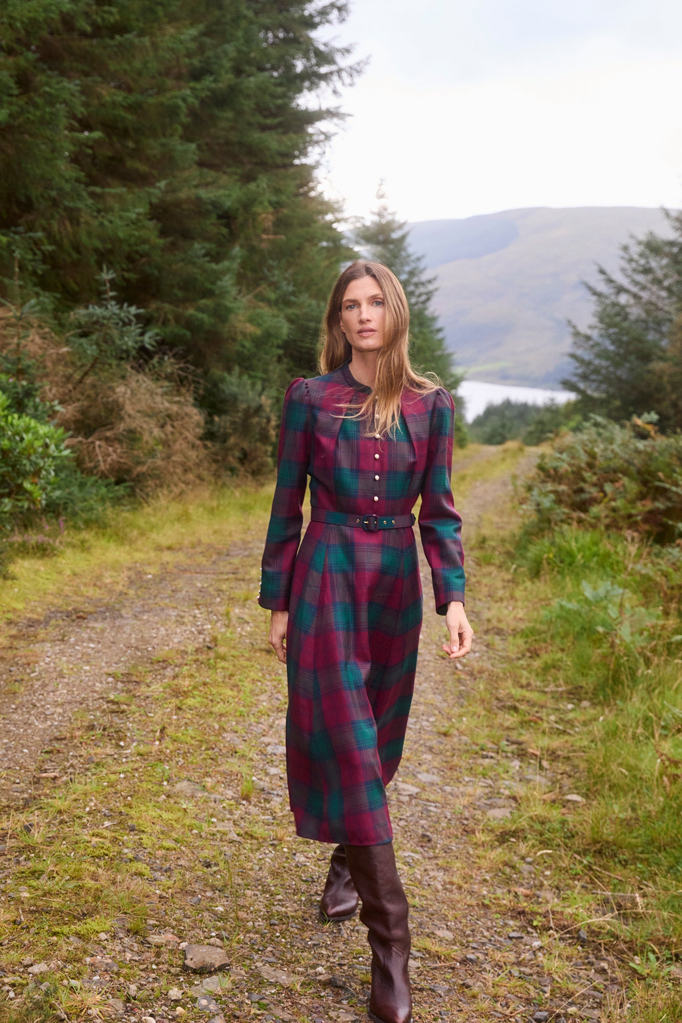 Ahana Crimson Tartan Dress