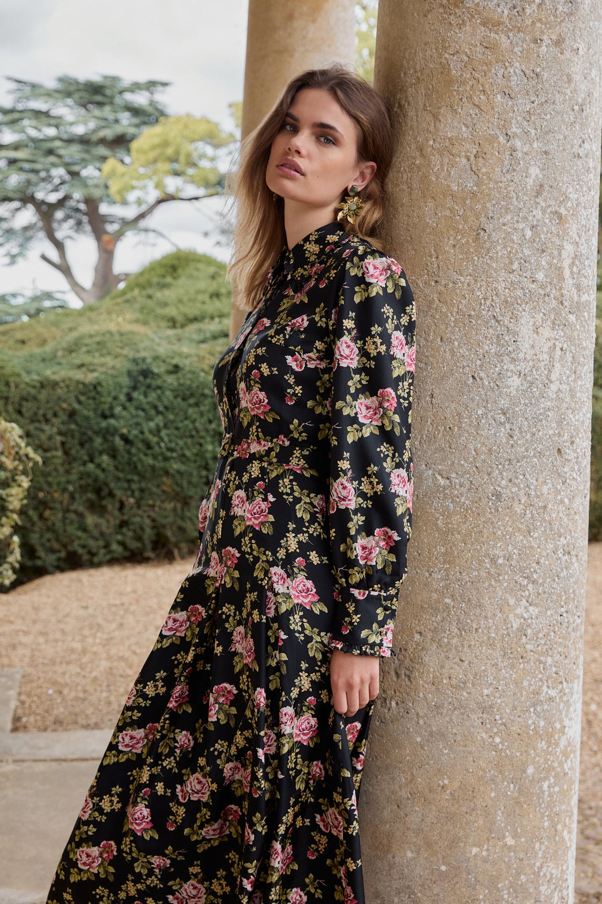 Whitney Black Trailing Rose Dress
