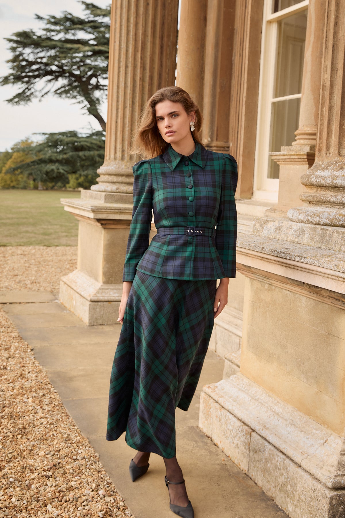 Bethany Evergreen Tartan Long Sleeve Top