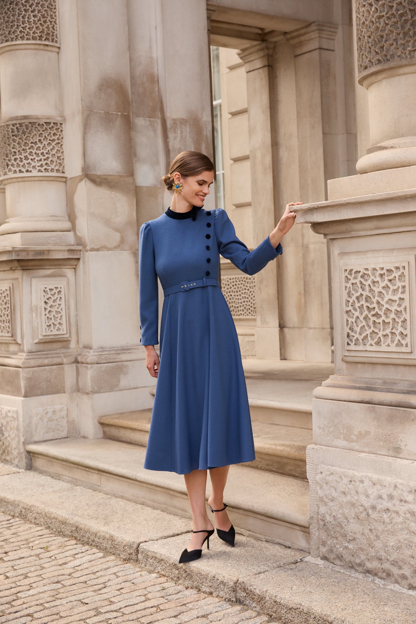 blue wool formal dress
