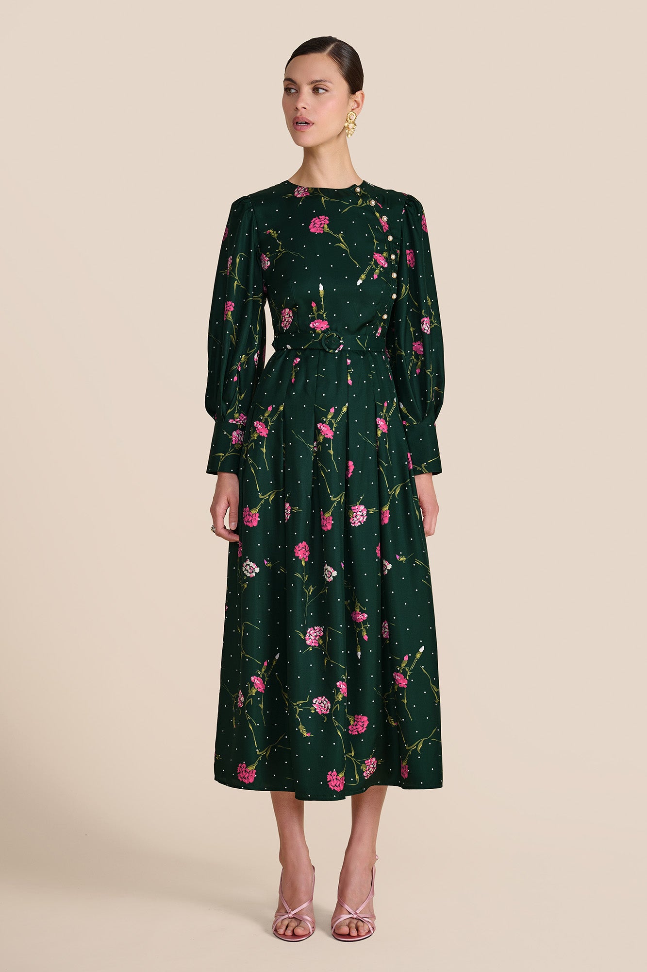 Odette Evergreen Carnation Dress