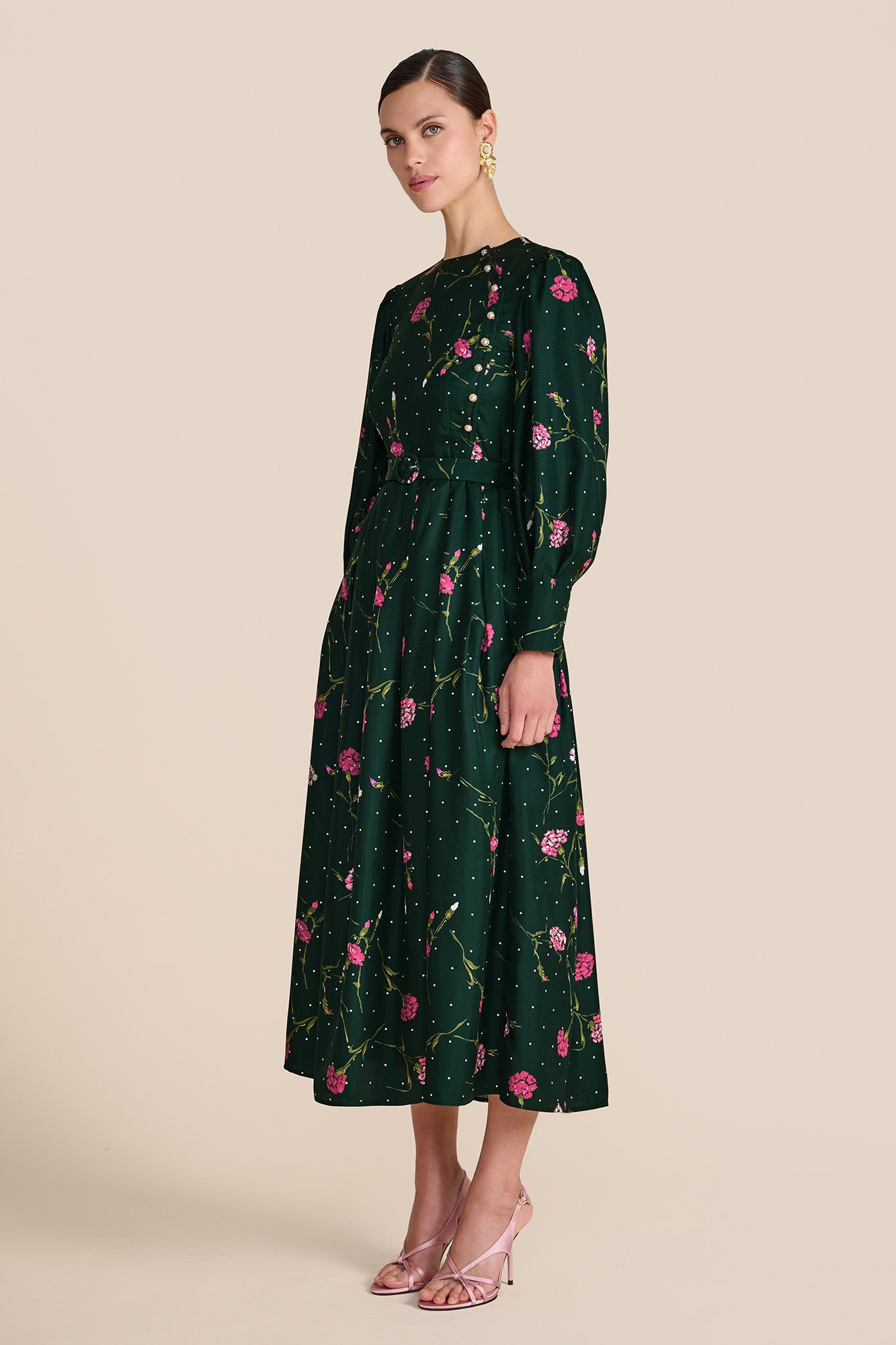 Odette Evergreen Carnation Dress