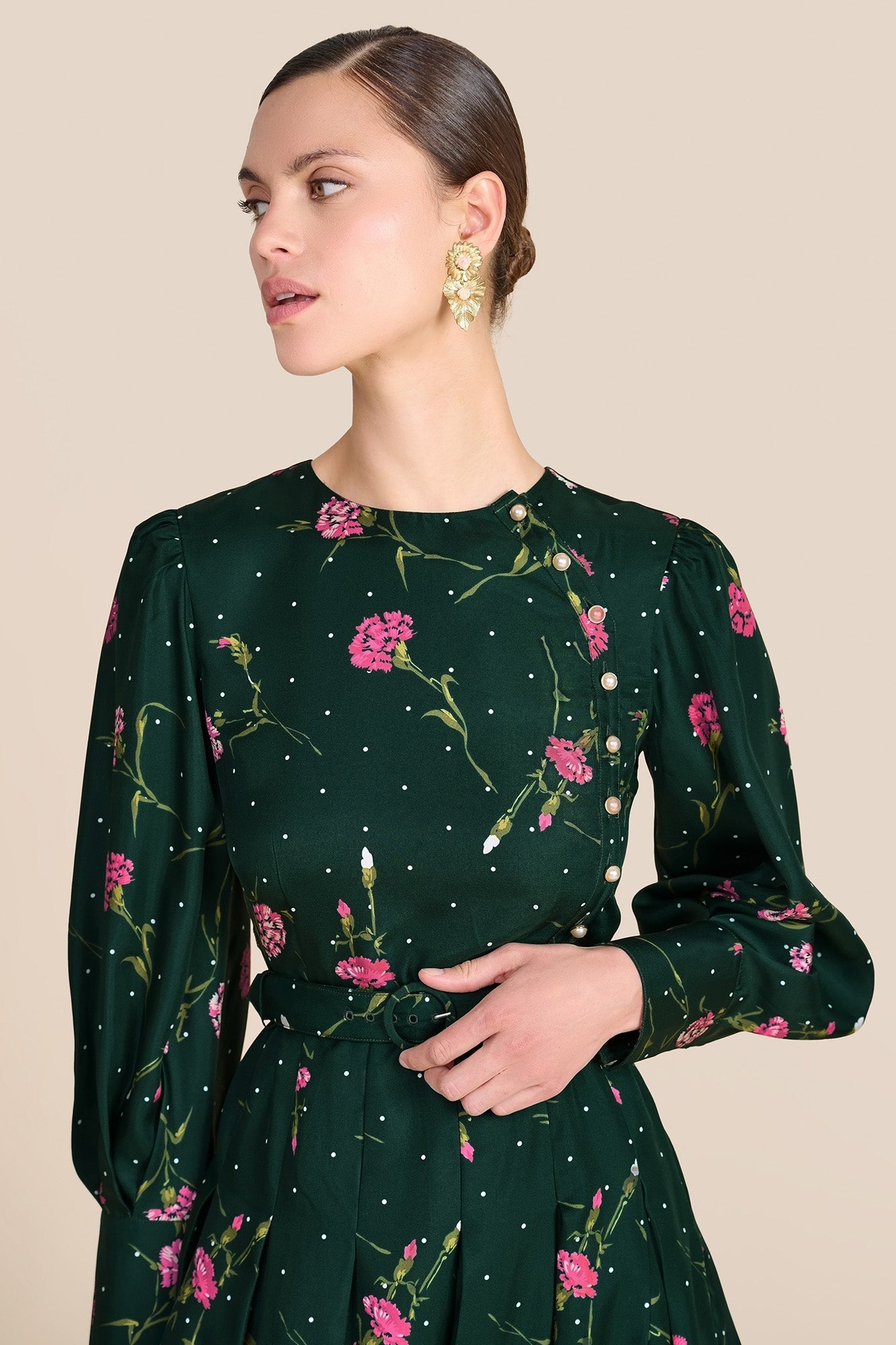 Odette Evergreen Carnation Dress