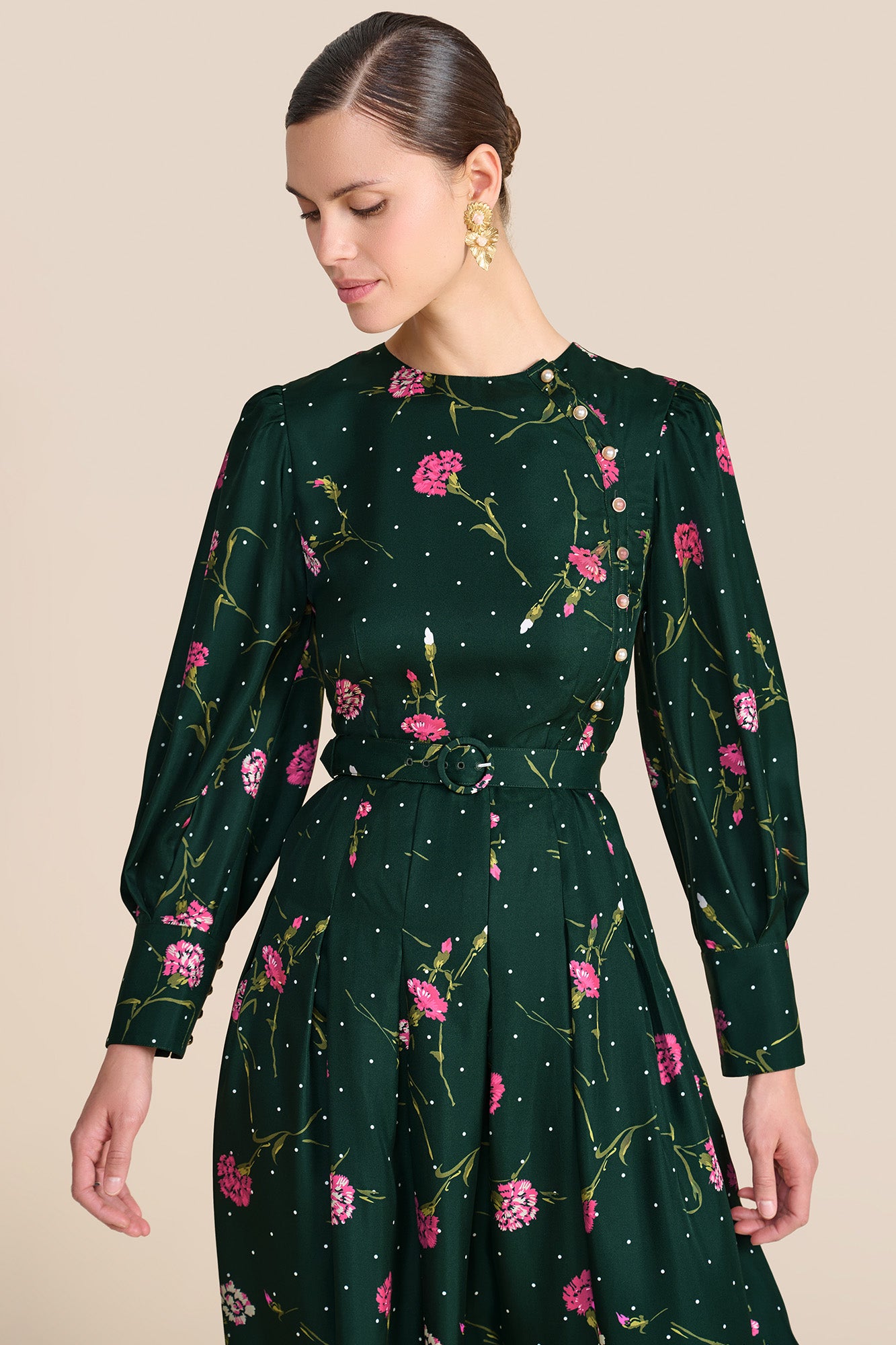 Odette Evergreen Carnation Dress