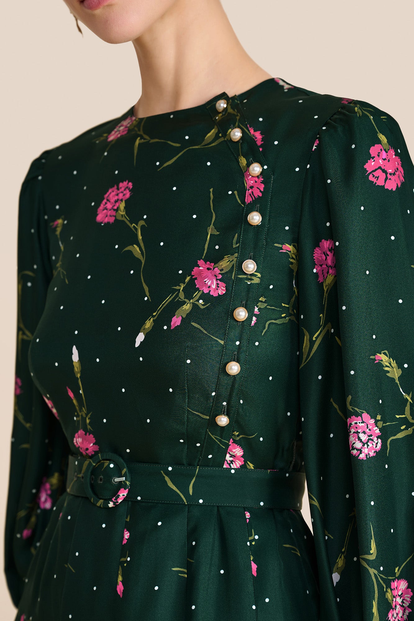 Odette Evergreen Carnation Dress